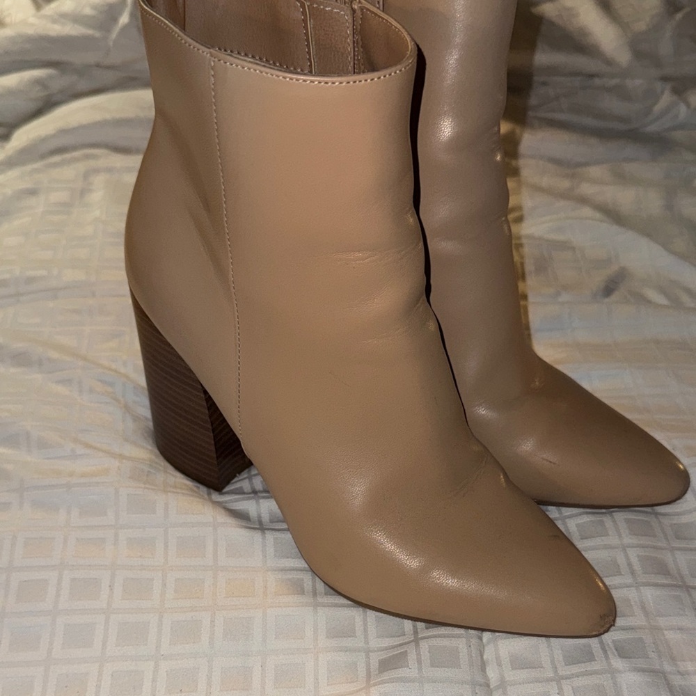 Sugar Taupe Pointed-Toe Block Heel Ankle Boots